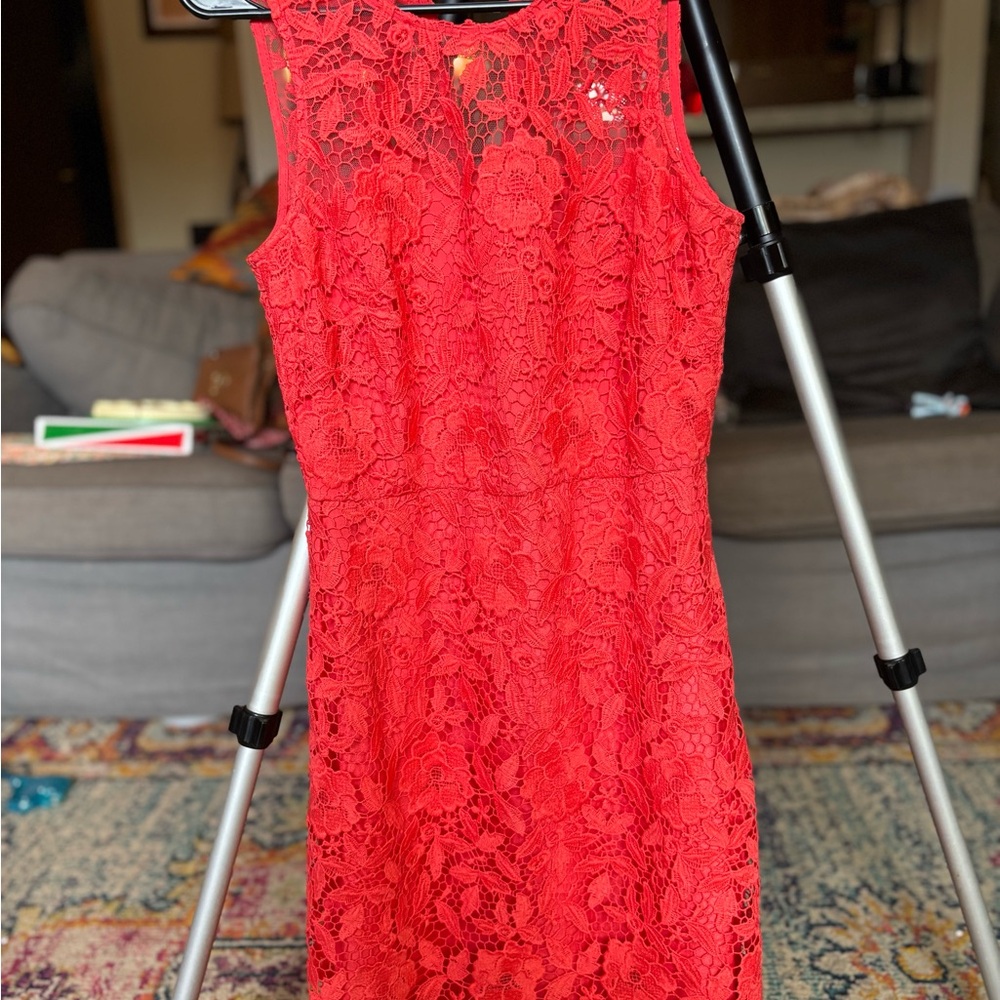 J Crew Red Lace Dress black label size 0